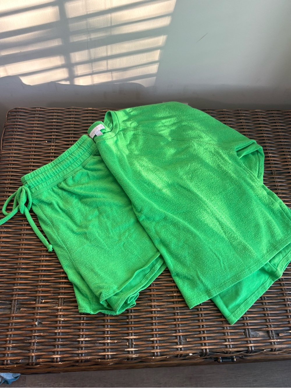 Beyond Yoga Bright Green Terry Shorts and Top Set